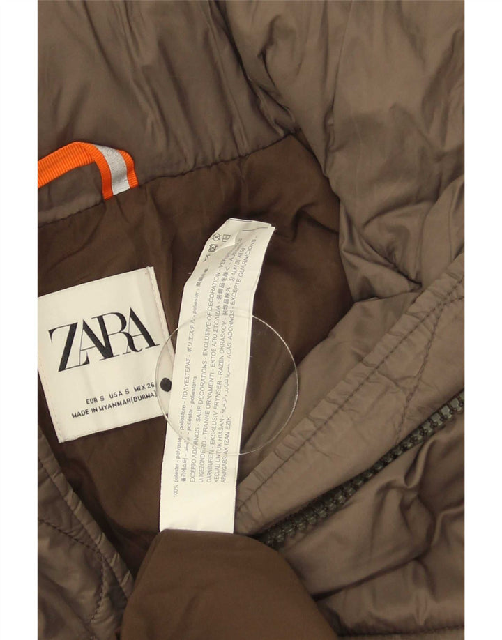 Damski płaszcz z kapturem, oversize, wyściełany Zara UK 10, mały, brązowy poliester