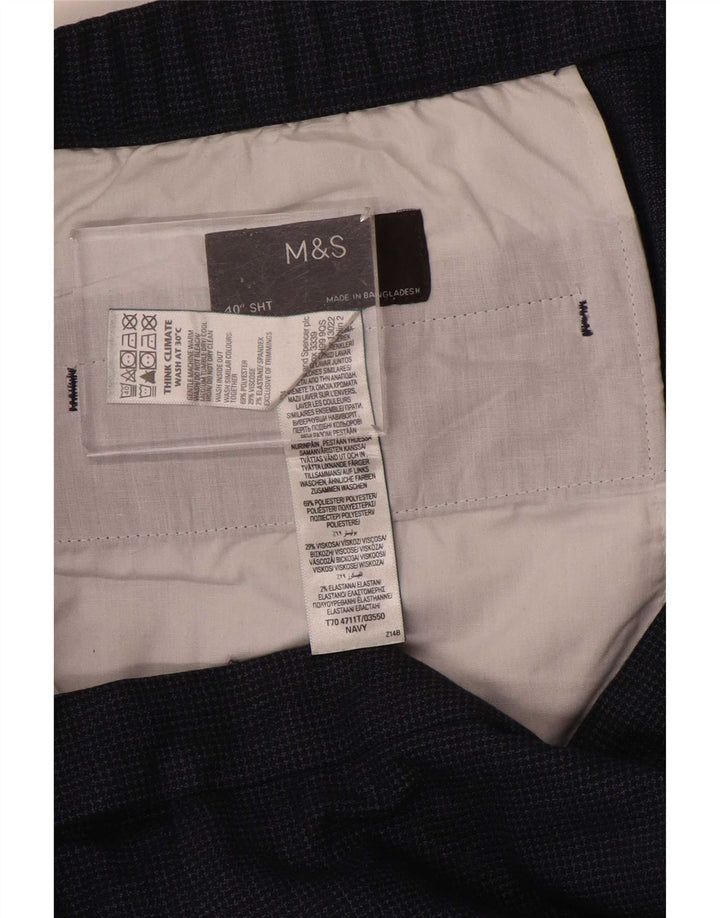 Męskie spodnie garniturowe Marks & Spencer W40 L29 Granatowe w pepitkę