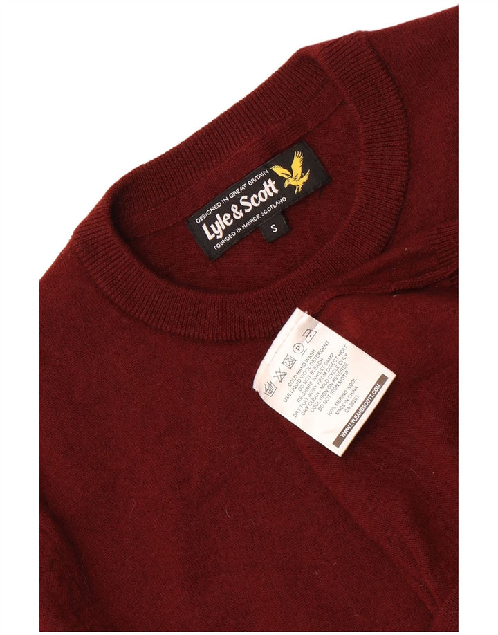 Lyle & Scott Męski sweter z okrągłym dekoltem, mały bordowy, wełniany merynos