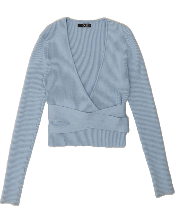 QUIZ Womens Crop V-Neck Jumper Sweater UK 12 Medium Blue Viscose Vintage Quiz and Second-Hand Quiz from Messina Hembry 