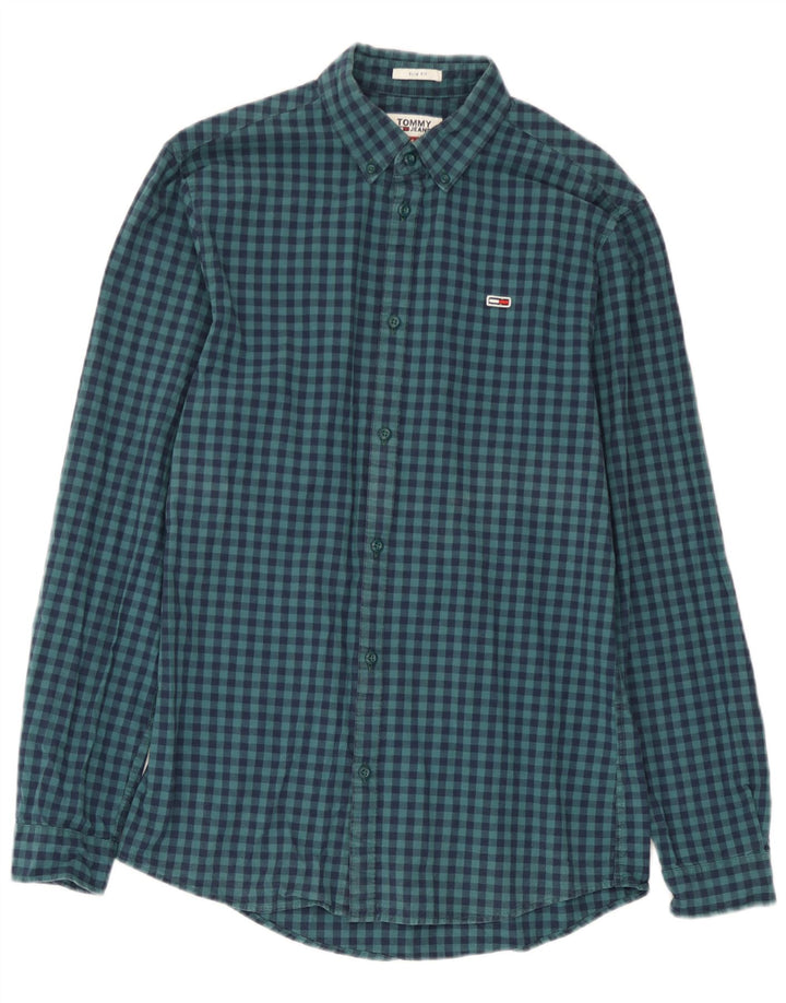 Koszula męska Tommy Hilfiger Slim Fit, mała, granatowa, bawełniana w kratkę