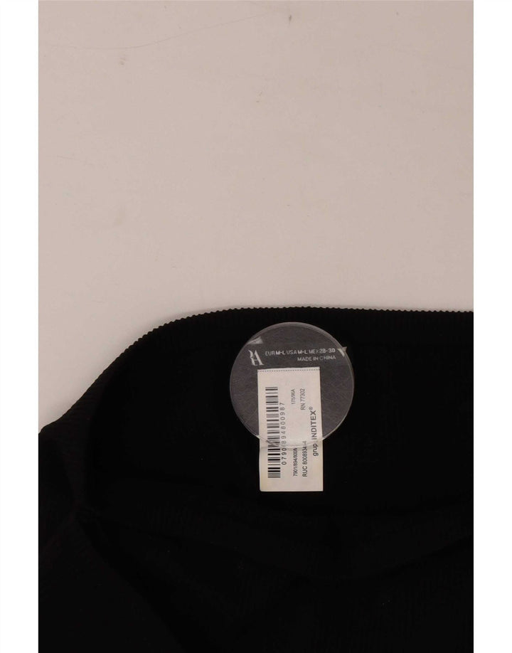 Zara Womens Long Sleeve Crop Off Shoulder Top UK 12 Medium Black Polyamide