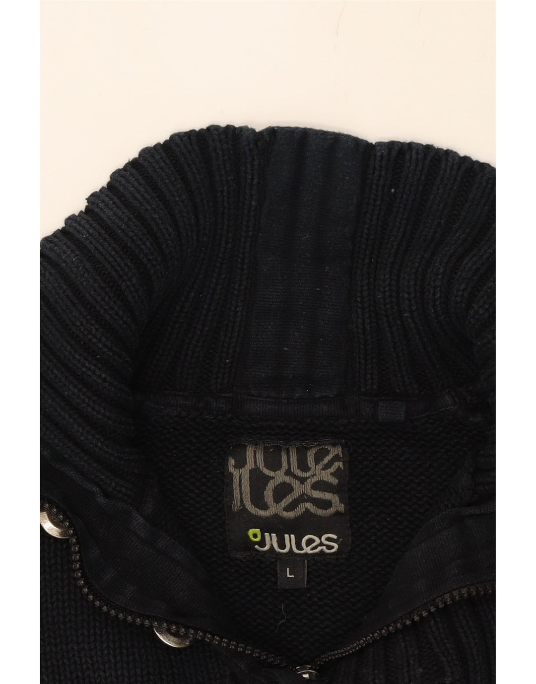 JULES Mens Zip Neck Jumper Sweater Large Navy Blue Cotton Vintage Jules and Second-Hand Jules from Messina Hembry 