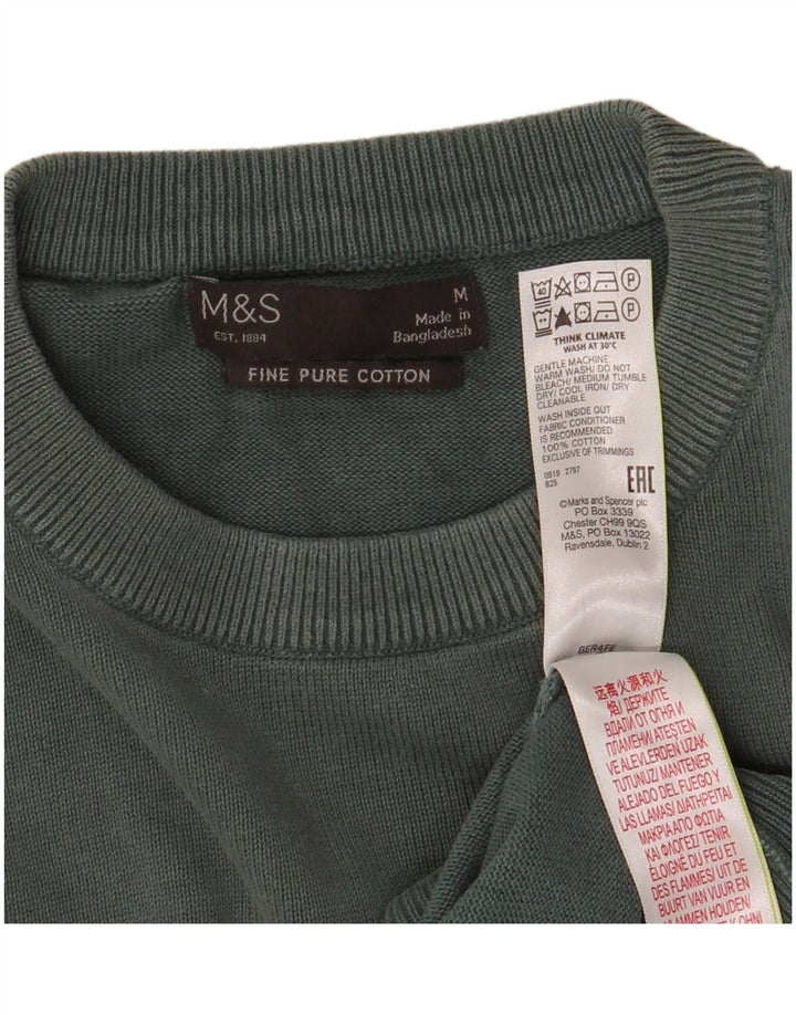 Marks & Spencer Męski sweter z okrągłym dekoltem, średniozielony, bawełniany