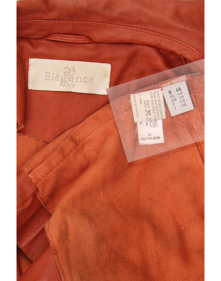 ELEGANCE PARIS Damska marynarka zapinana na 2 guziki UK 20 2XL Brązowa skóra