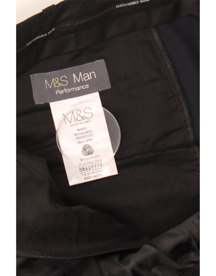 Męskie spodnie garniturowe MARKS & SPENCER Performance Straight W42 L31 Granatowe