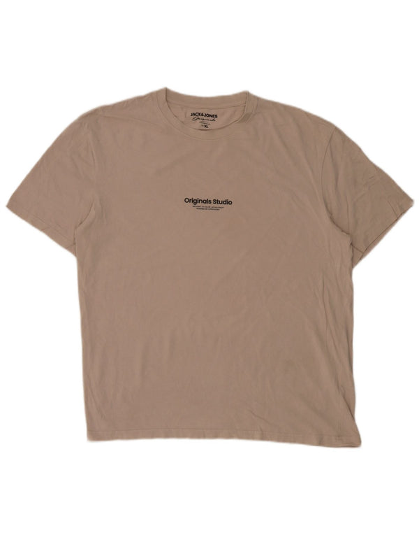 T-shirt męski JACK & JONES Top XL, beżowy, bawełniany