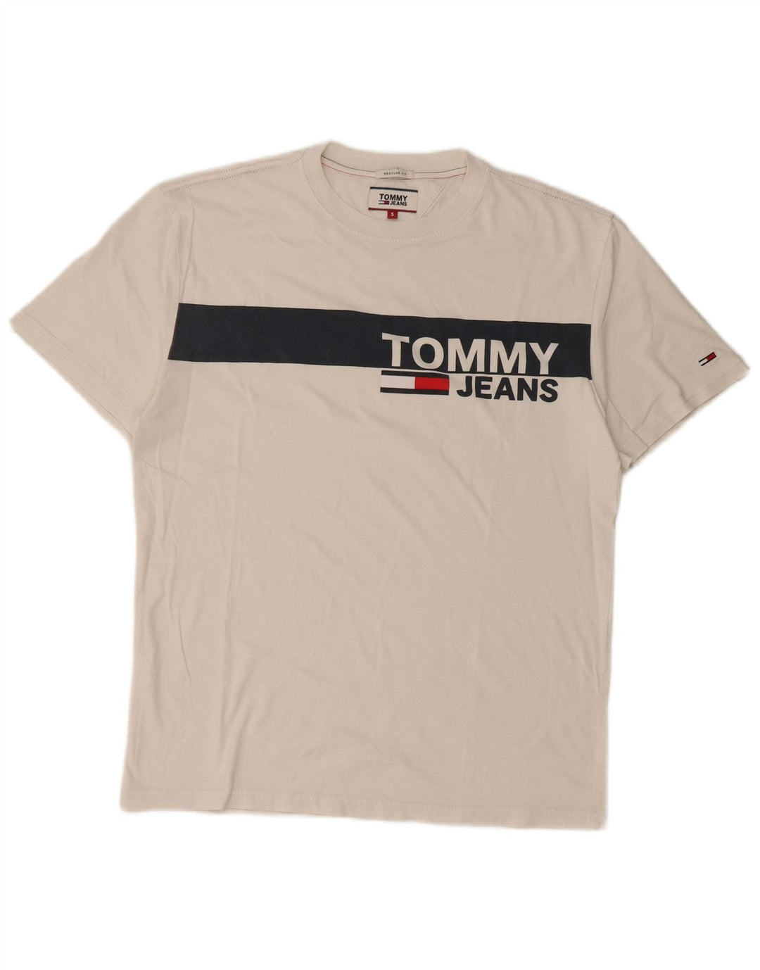 Męski T-shirt TOMMY HILFIGER z grafiką, mały, biały, z blokami kolorów