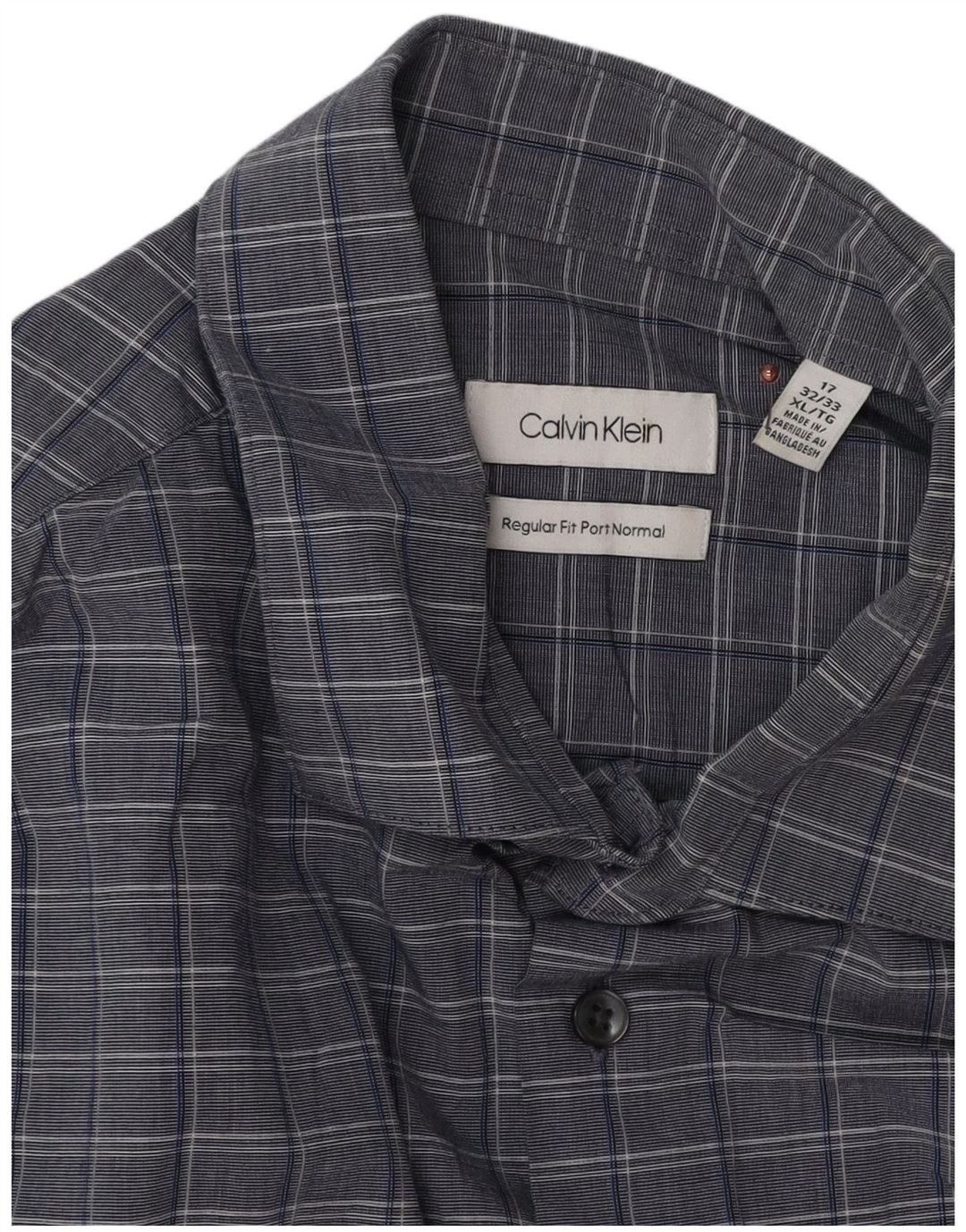 Męska koszula Calvin Klein o regularnym kroju, rozmiar 17 XL, bawełniana szara krata