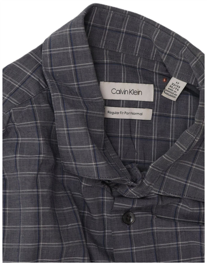 Męska koszula Calvin Klein o regularnym kroju, rozmiar 17 XL, bawełniana szara krata