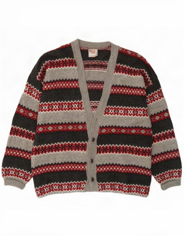 Sweter męski Stefanel, duży, szary, wełna Fair Isle