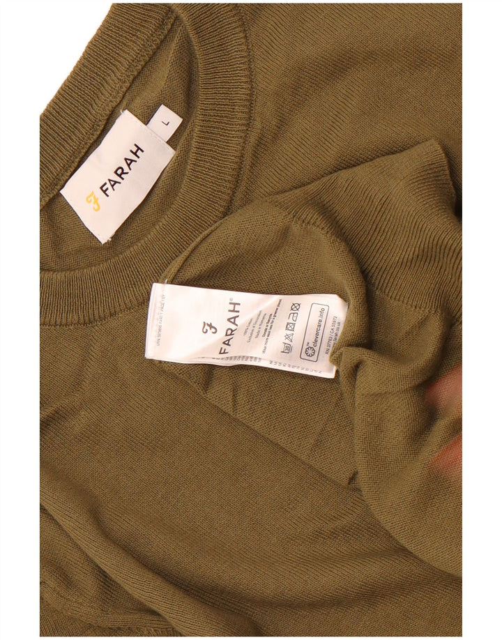 Farah Męski sweter z okrągłym dekoltem, duży, bawełniany khaki