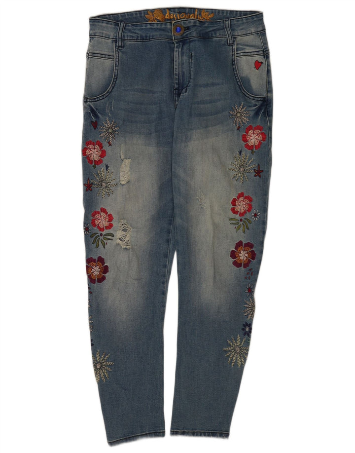 Damskie jeansy Desigual w trudnej sytuacji W26 L26 Niebieskie kwiaty