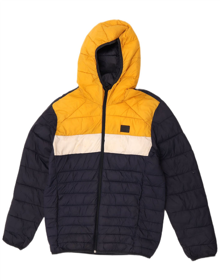 Męska ocieplana kurtka z kapturem Jack & Jones UK 38, średni granat, blok kolorów