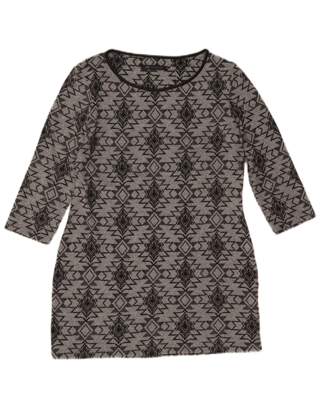 Marks & Spencer Damska sukienka z rękawem 3/4, UK 12, średnioszara, geometryczna