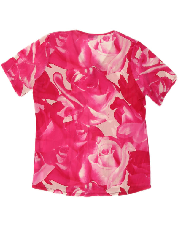 Bluzka damska VINTAGE Top UK 18 XL Różowy jedwab w kwiaty