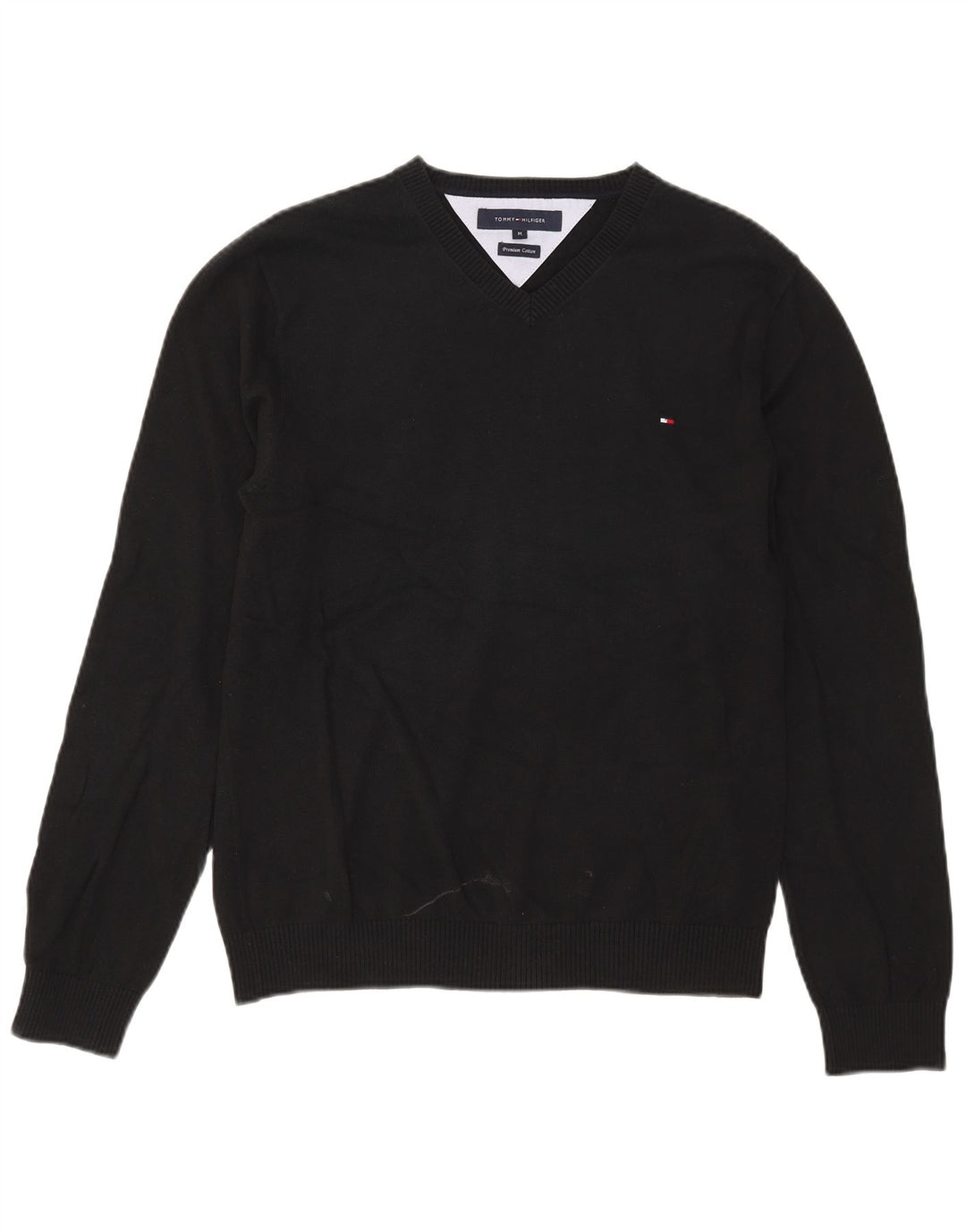 Męski sweter Tommy Hilfiger z dekoltem w kształcie litery V, średniej wielkości, czarny, bawełniany