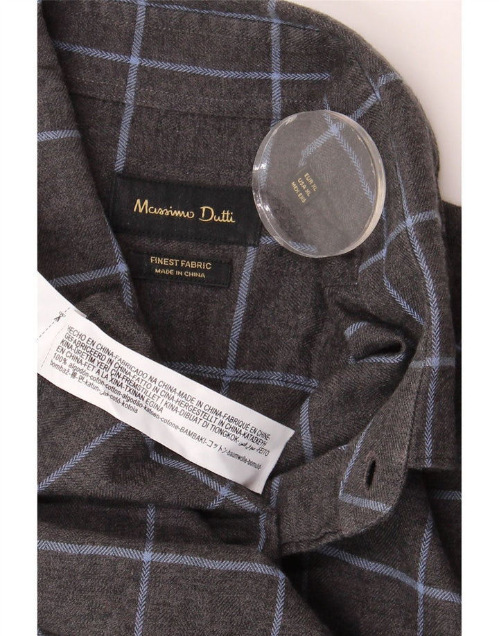 MASSIMO DUTTI Męska koszula flanelowa XL, bawełniana, szara krata