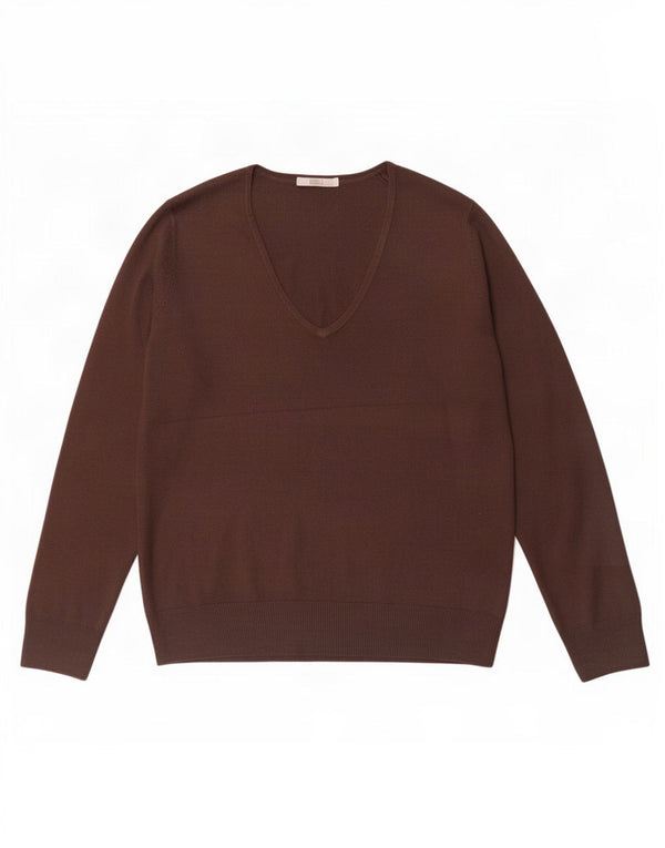 Marks & Spencer Damski sweter z dekoltem w kształcie litery V, UK 14, średni brąz, akryl