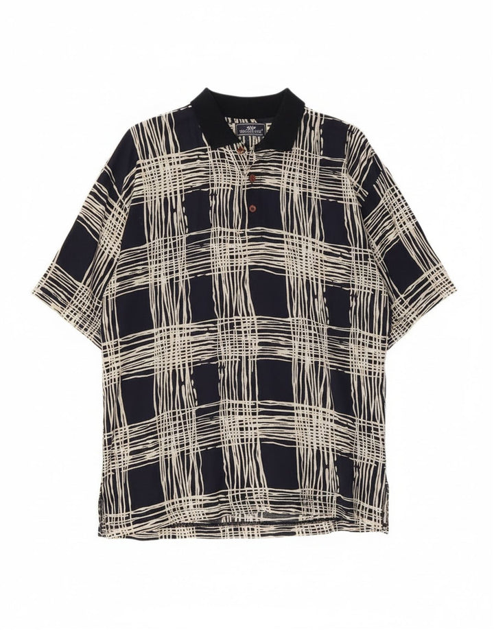 Męska koszula pulowerowa z krótkim rękawem Suspense, duża, granatowa, wiskozowa kratka