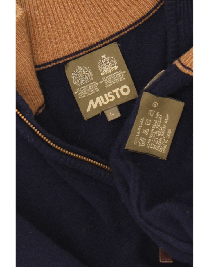 Męski sweter z zamkiem błyskawicznym Musto, duży, granatowy, z owczej wełny