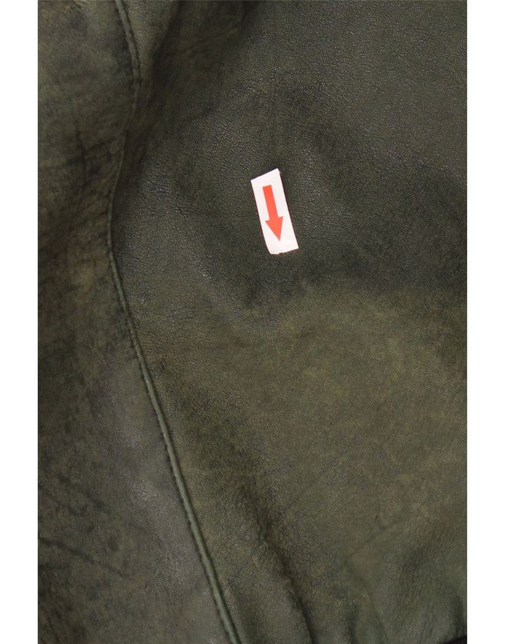 Vintage męska skórzana kurtka UK 46 3XL zielona skóra w kratkę