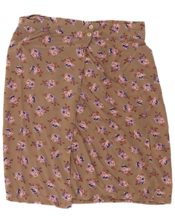 Vintage damska spódnica kopertowa W34 duża beżowa w kwiaty