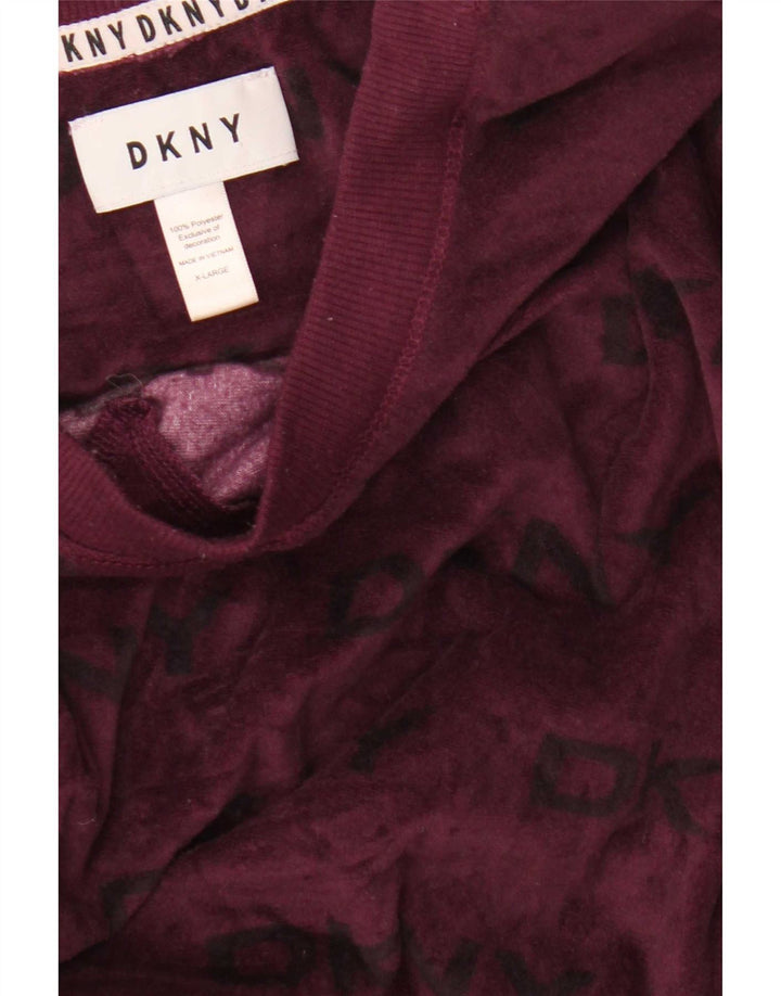 Damski graficzny top Dkny z długim rękawem, UK 18 XL, bordowy poliester