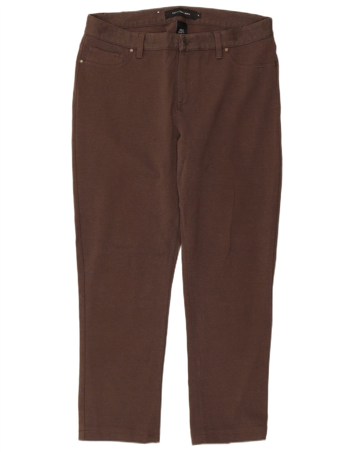 CALVIN KLEIN Damskie proste spodnie na co dzień US 14 XL W36 L27 Brązowa bawełna