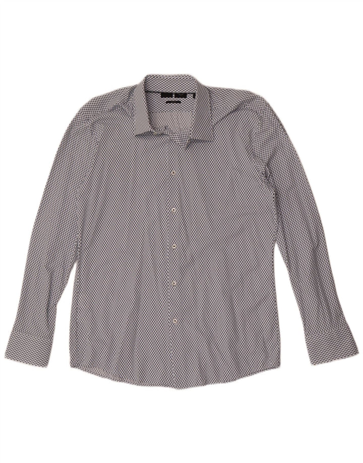 Męska koszula slim fit Hugo Boss, rozmiar 41 16, duża, niebieska, geometryczna poliamid