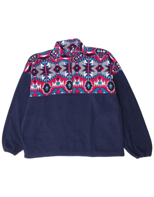 Vintage męski sweter polarowy z zamkiem błyskawicznym XL granatowy geometryczny