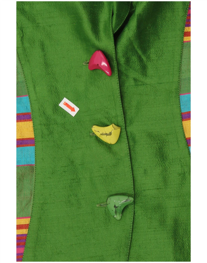 Damski kardigan z krótkim rękawem VINTAGE UK 12, średni, zielony, w paski, retro