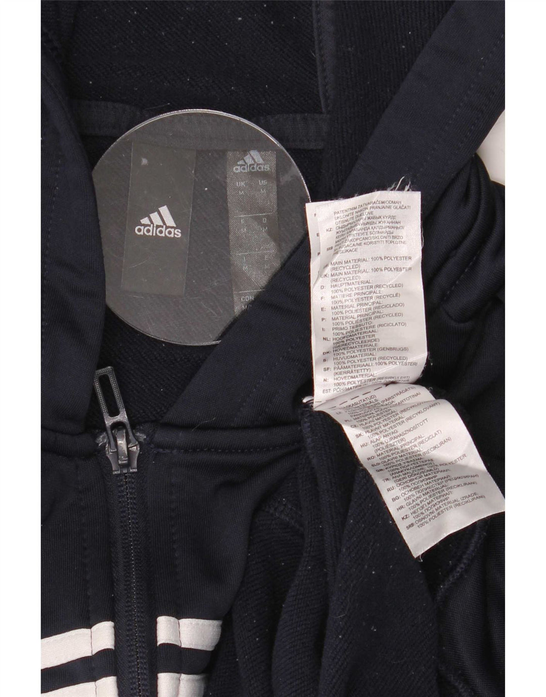 Adidas Męski sweter z kapturem i zamkiem błyskawicznym, średni granatowy poliester