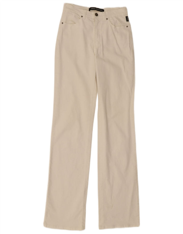 Spodnie damskie Versace Bootcut IT 40 Small W26 L33 Biała bawełna