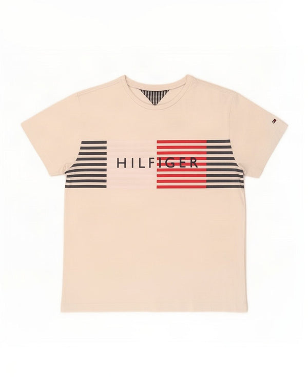 Damska koszulka z grafiką Tommy Hilfiger Top UK 14, średnia, biała bawełna w paski