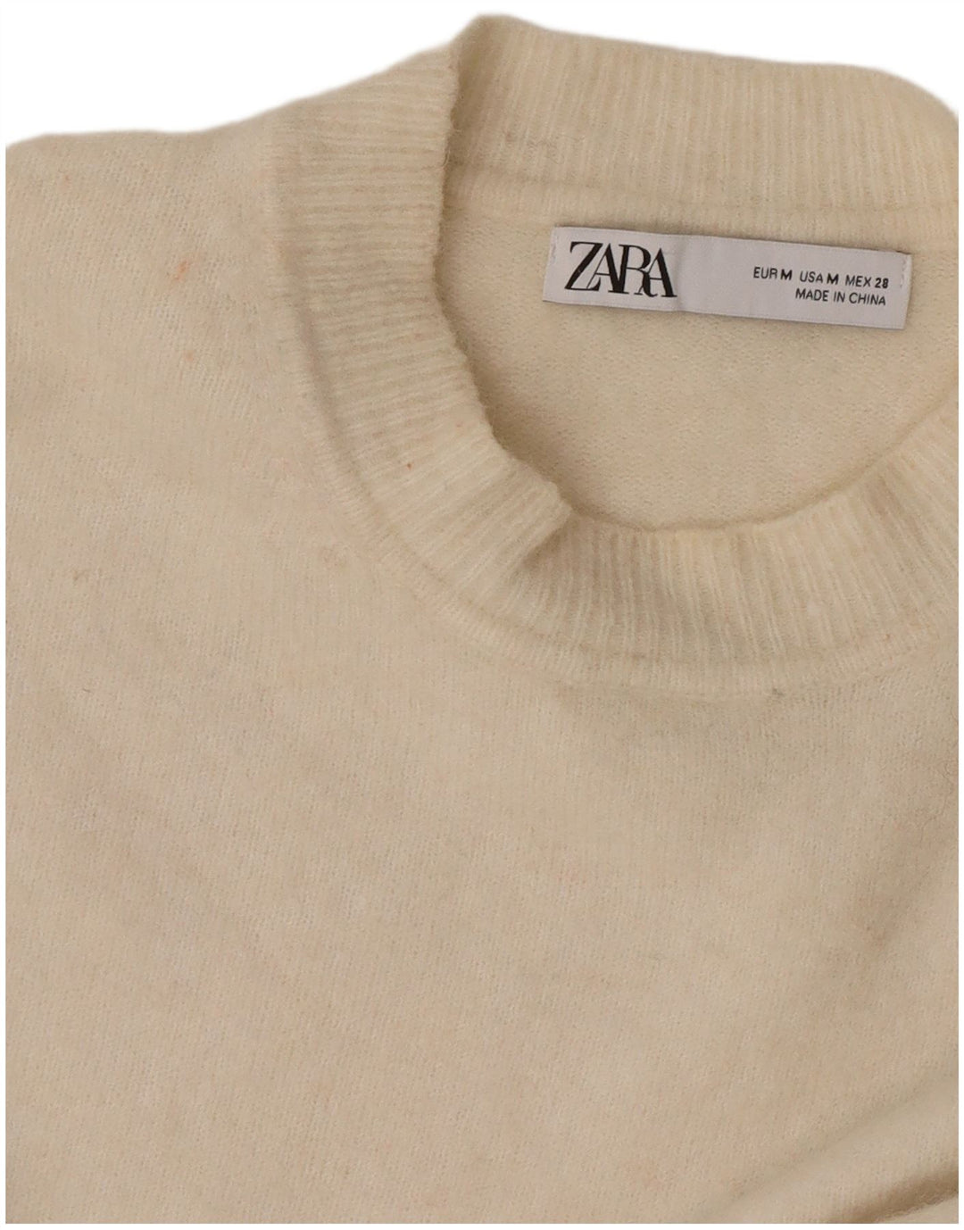 Damski sweter oversize Zara z okrągłym dekoltem UK 14, średni złamanej bieli