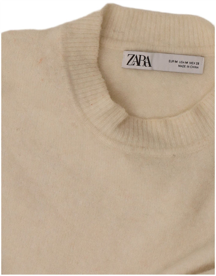 Damski sweter oversize Zara z okrągłym dekoltem UK 14, średni złamanej bieli