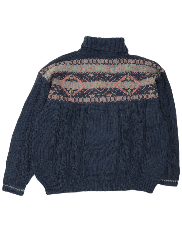 Vintage męski sweter z golfem 2XL granatowy Fair Isle