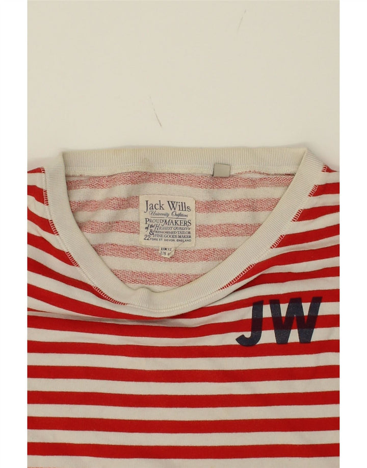 JACK WILLS Womens Sweatshirt Jumper UK 12 Medium  Red Striped Cotton Vintage Jack Wills and Second-Hand Jack Wills from Messina Hembry 