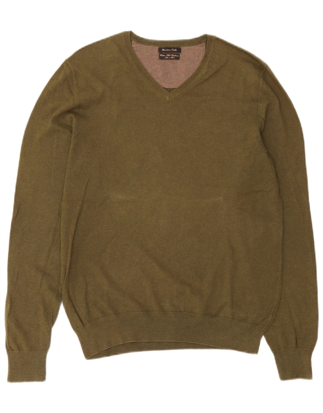 Męski sweter Massimo Dutti z dekoltem w kształcie litery V, średniej wielkości bawełna khaki