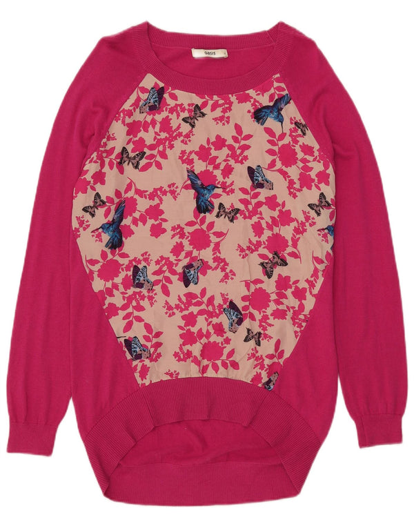 Damski sweter Oasis z graficznym dekoltem w łódkę UK 10, mały, różowy, kwiatowy