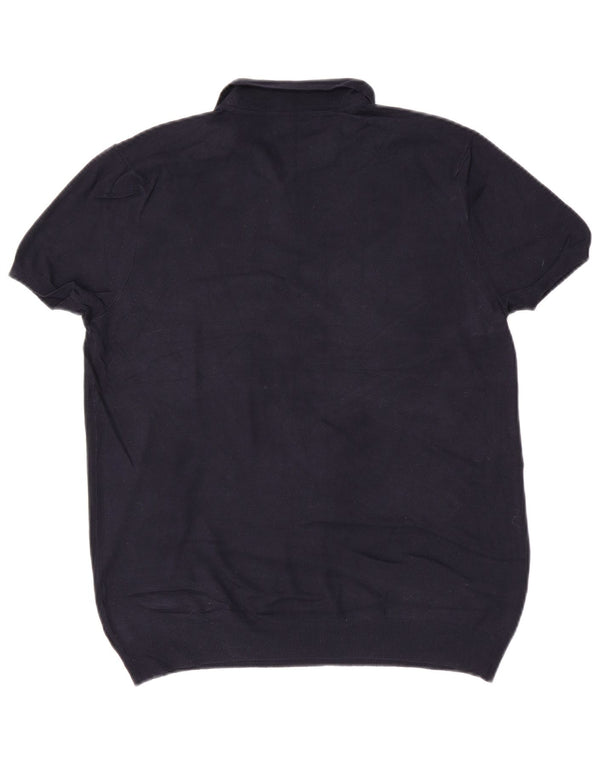 Zara Męski sweter polo z krótkim rękawem, duży, granatowy