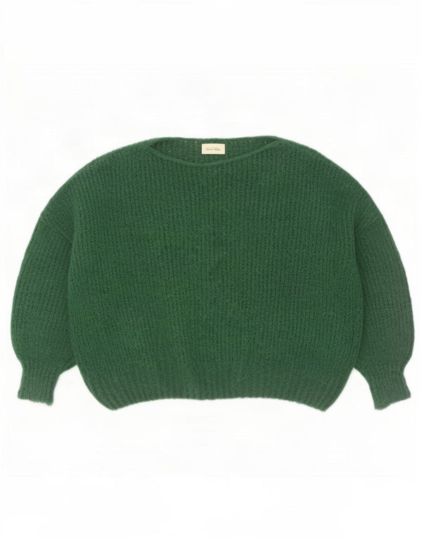 Amerykański sweter damski oversize z dekoltem w łódkę, UK 6 XS, zielony