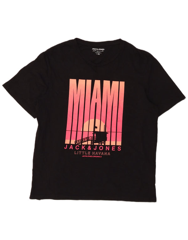 Męski T-shirt z grafiką Jack & Jones Miami, XL, czarny, bawełniany