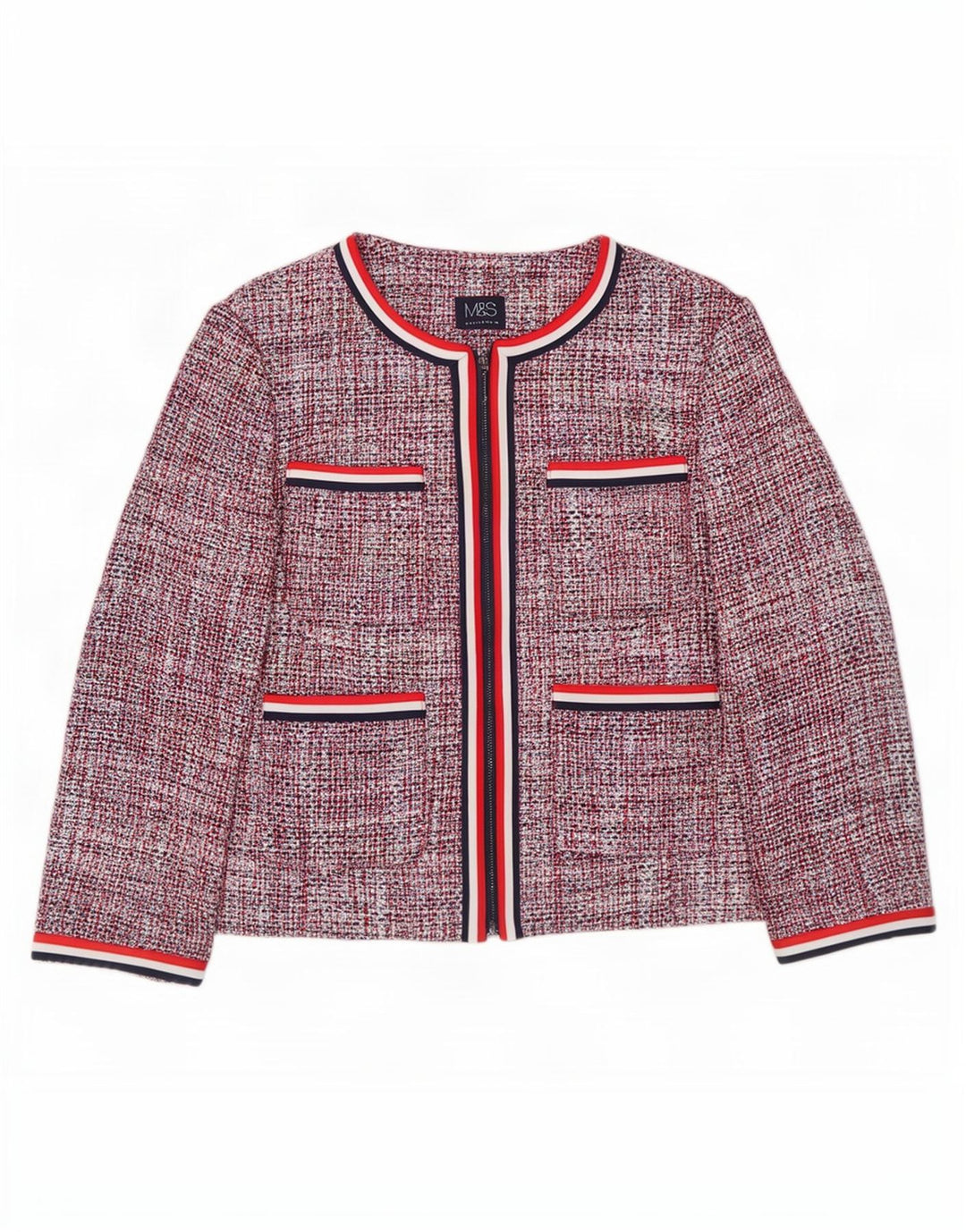 Marks & Spencer Damska marynarka typu Crop Blazer UK 12, średnia, czerwona, bawełniana w plamki