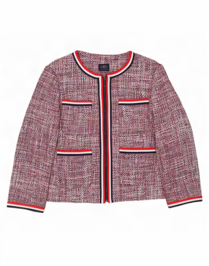 Marks & Spencer Damska marynarka typu Crop Blazer UK 12, średnia, czerwona, bawełniana w plamki