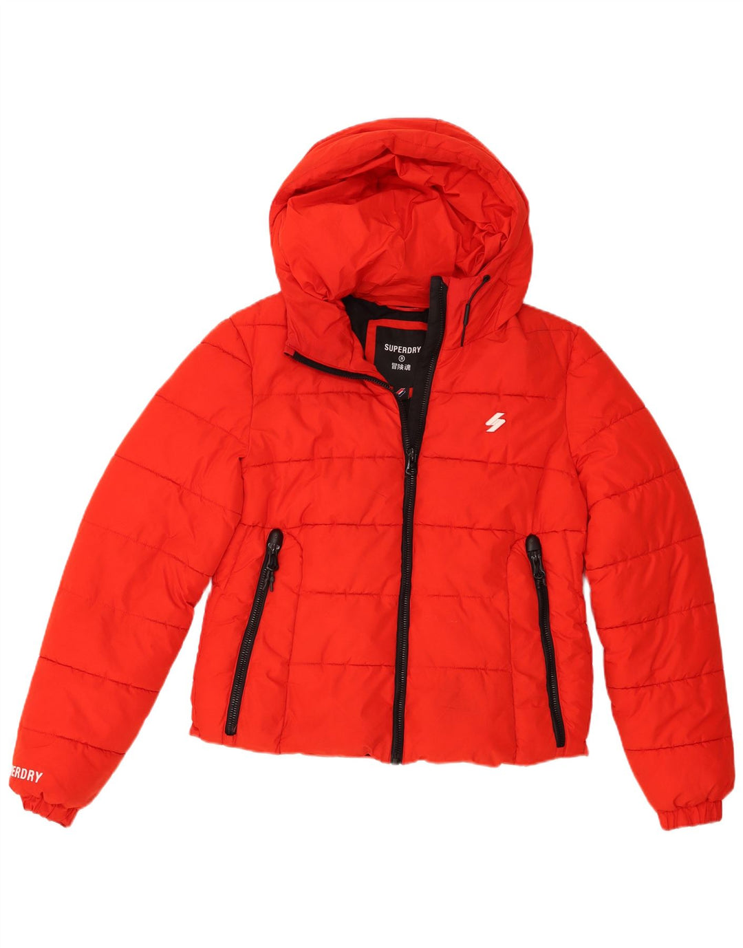Damska ocieplana kurtka z kapturem Superdry UK 12, średni czerwony poliester