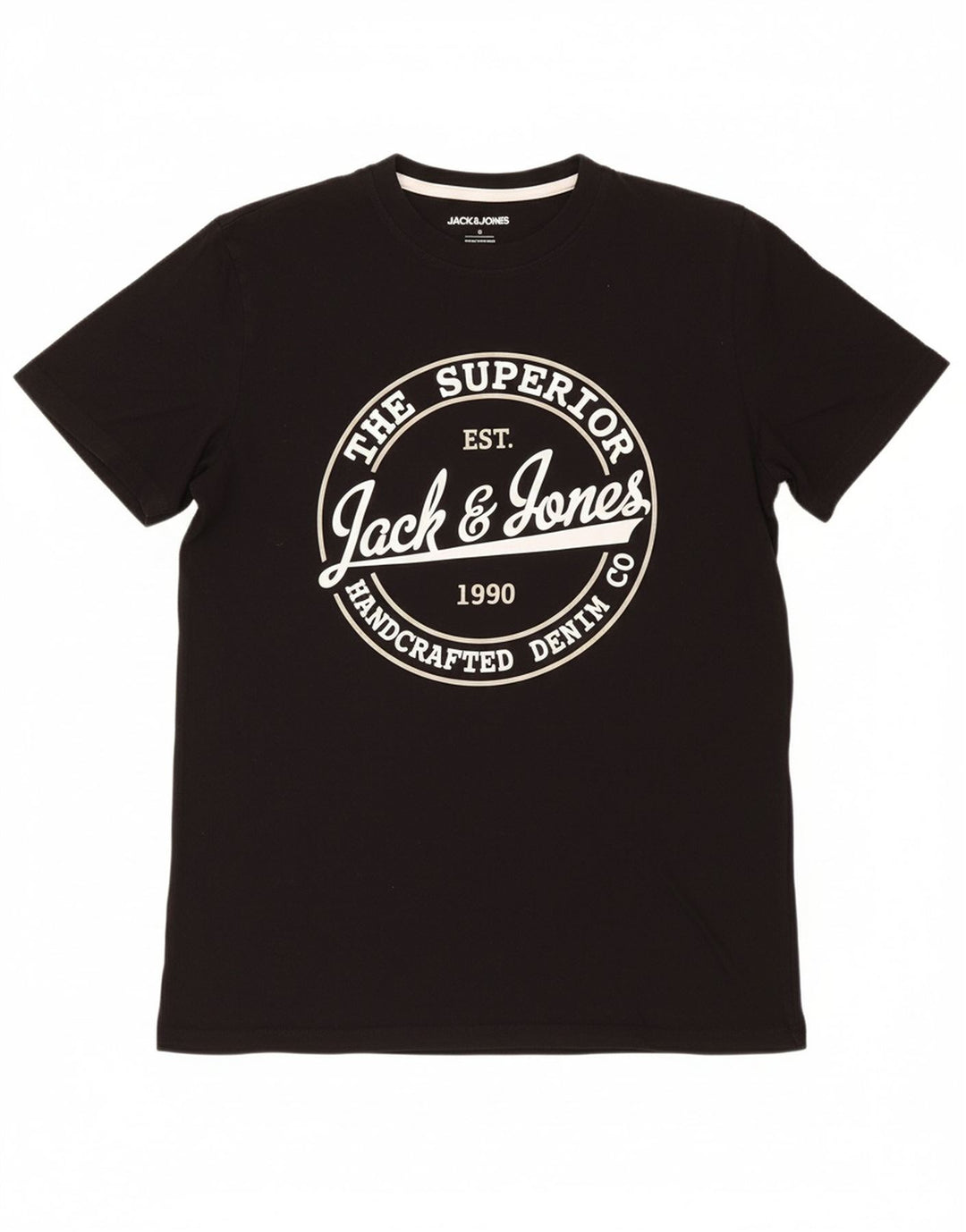 JACK & JONES Mens Graphic T-Shirt Top Medium Black Cotton
