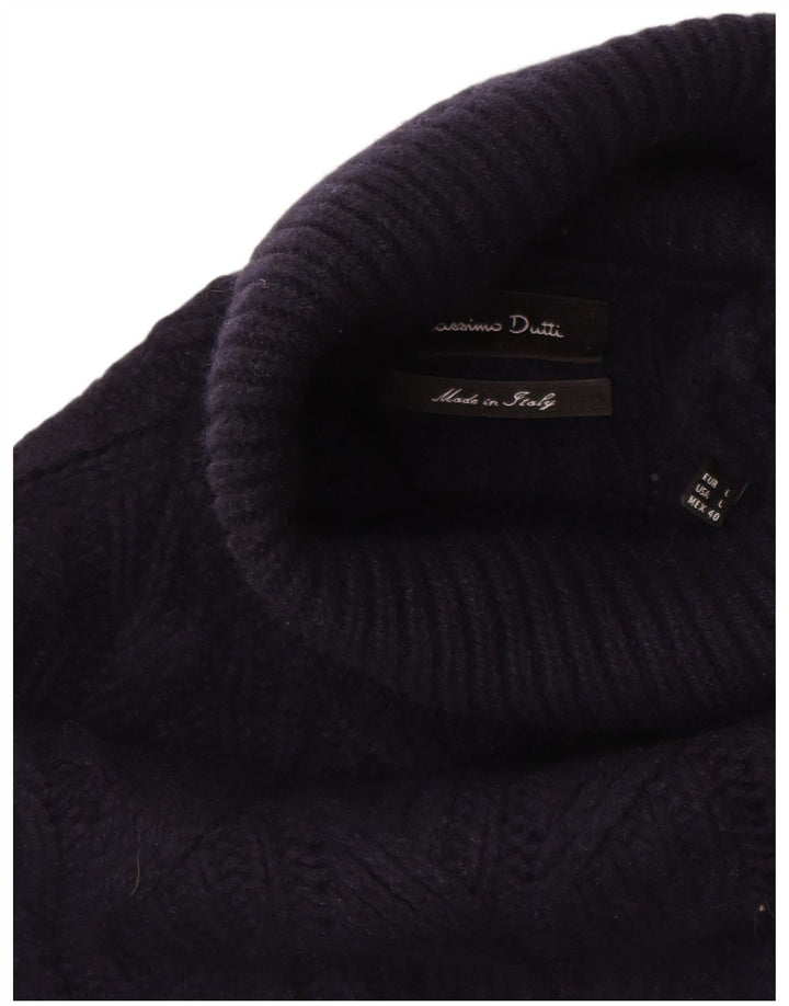 Męski sweter Massimo Dutti z wywijanym dekoltem, duży, granatowy, wełniany