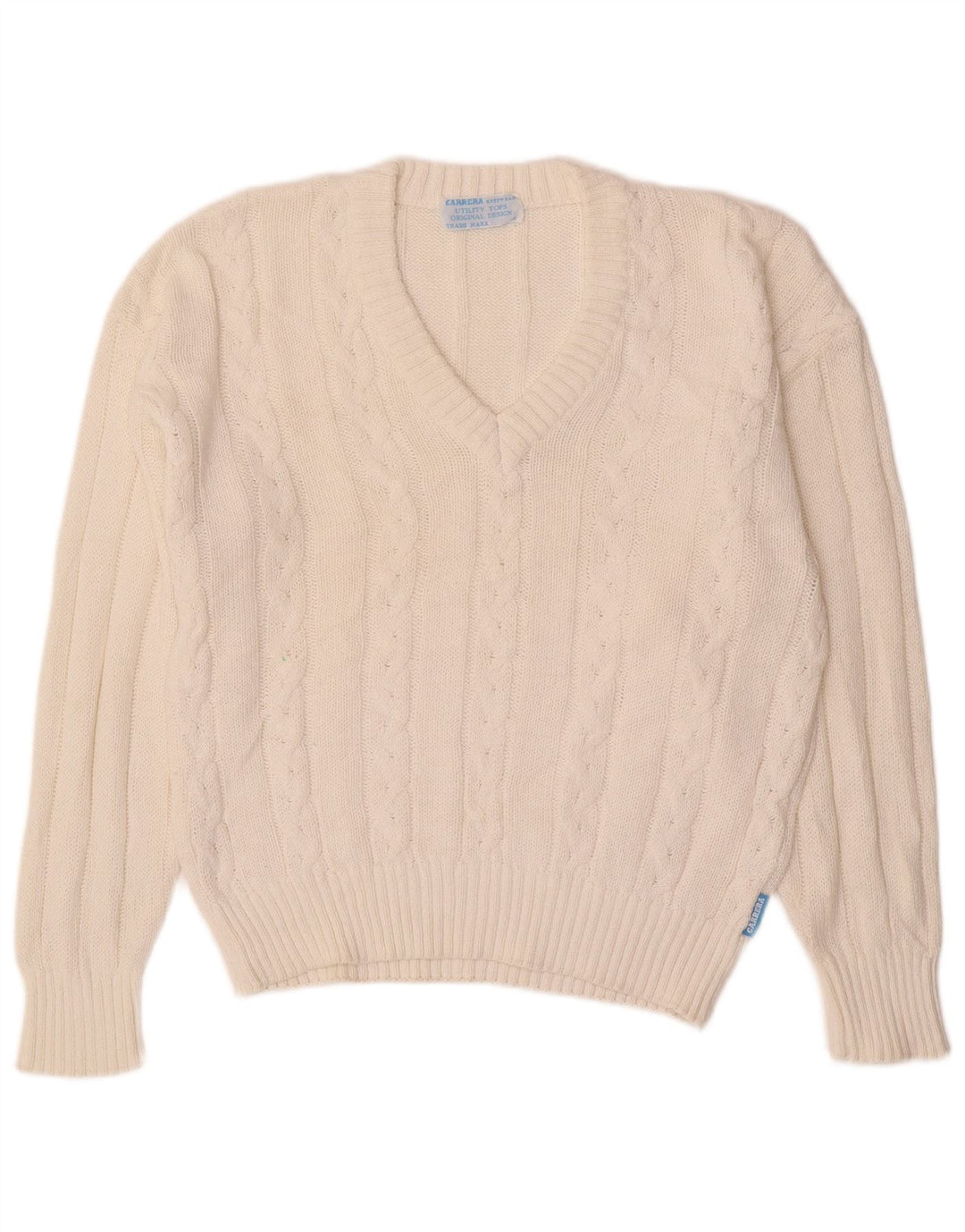 CARRERA Męski sweter z dekoltem w kształcie litery V, mały, biały, bawełniany